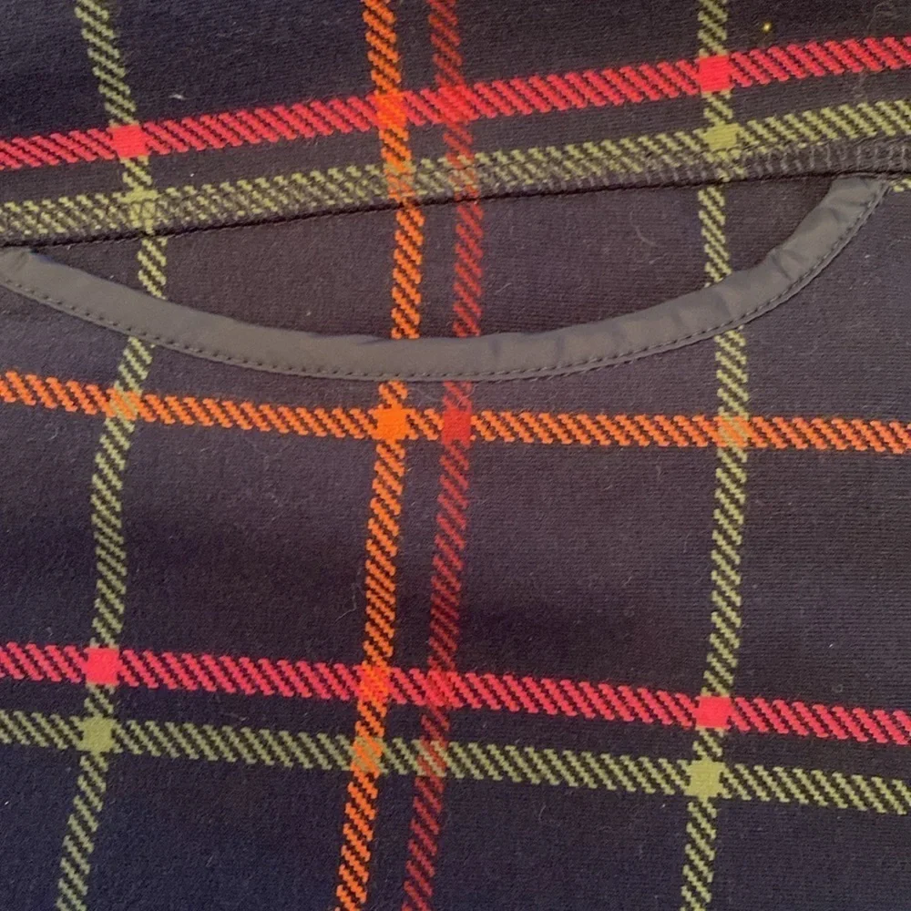 T by Talbots navy orange pink plaid cotton blend casual jacket zip closure MP